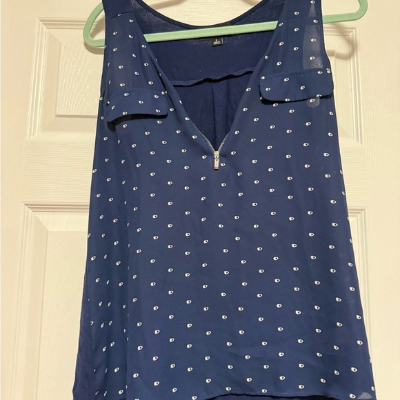 Fortune + Ivy Tops - Navy Blue and White Polka Dot Sleeveless Tank Top